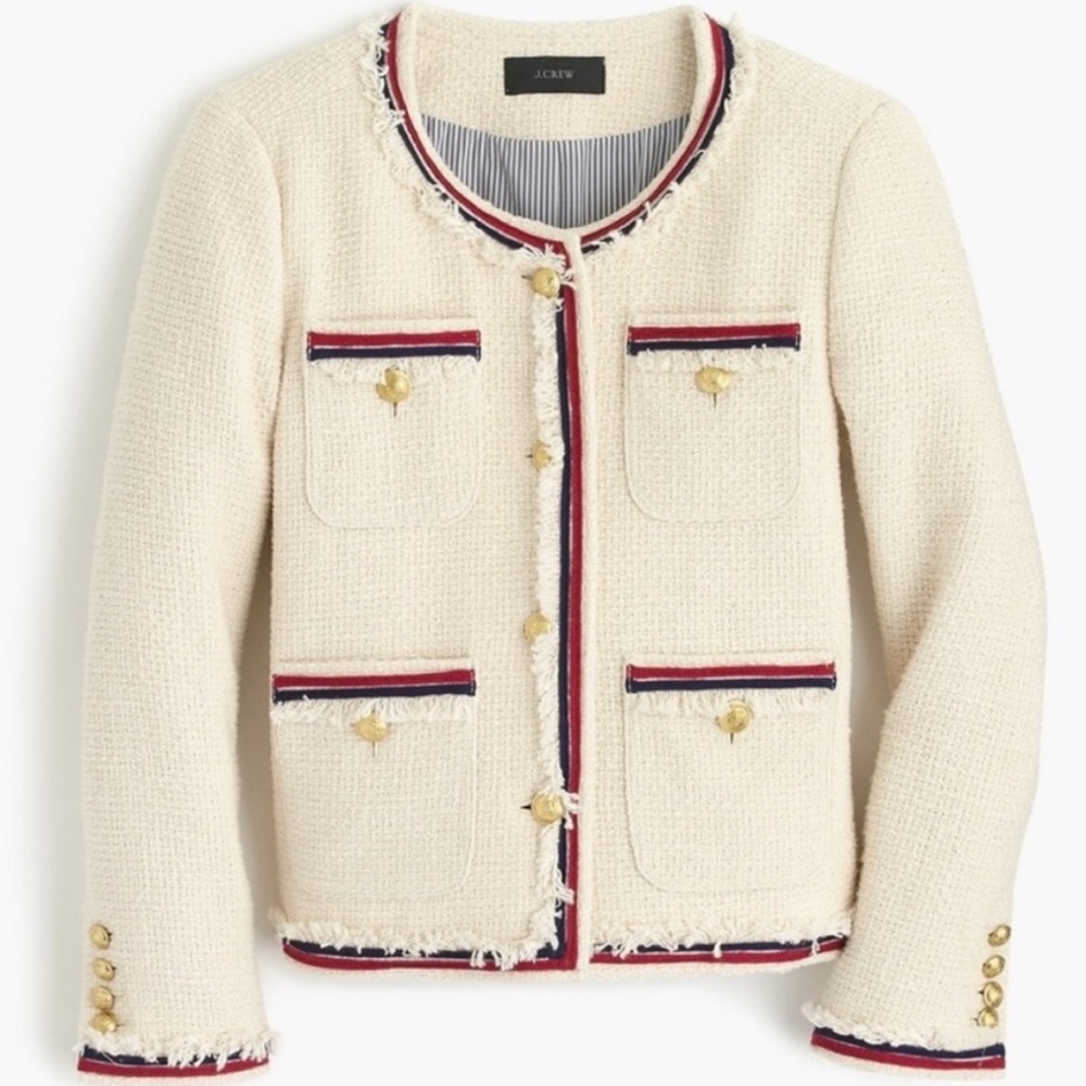 Jcrew Cream and Red Trim tweed lady blazer